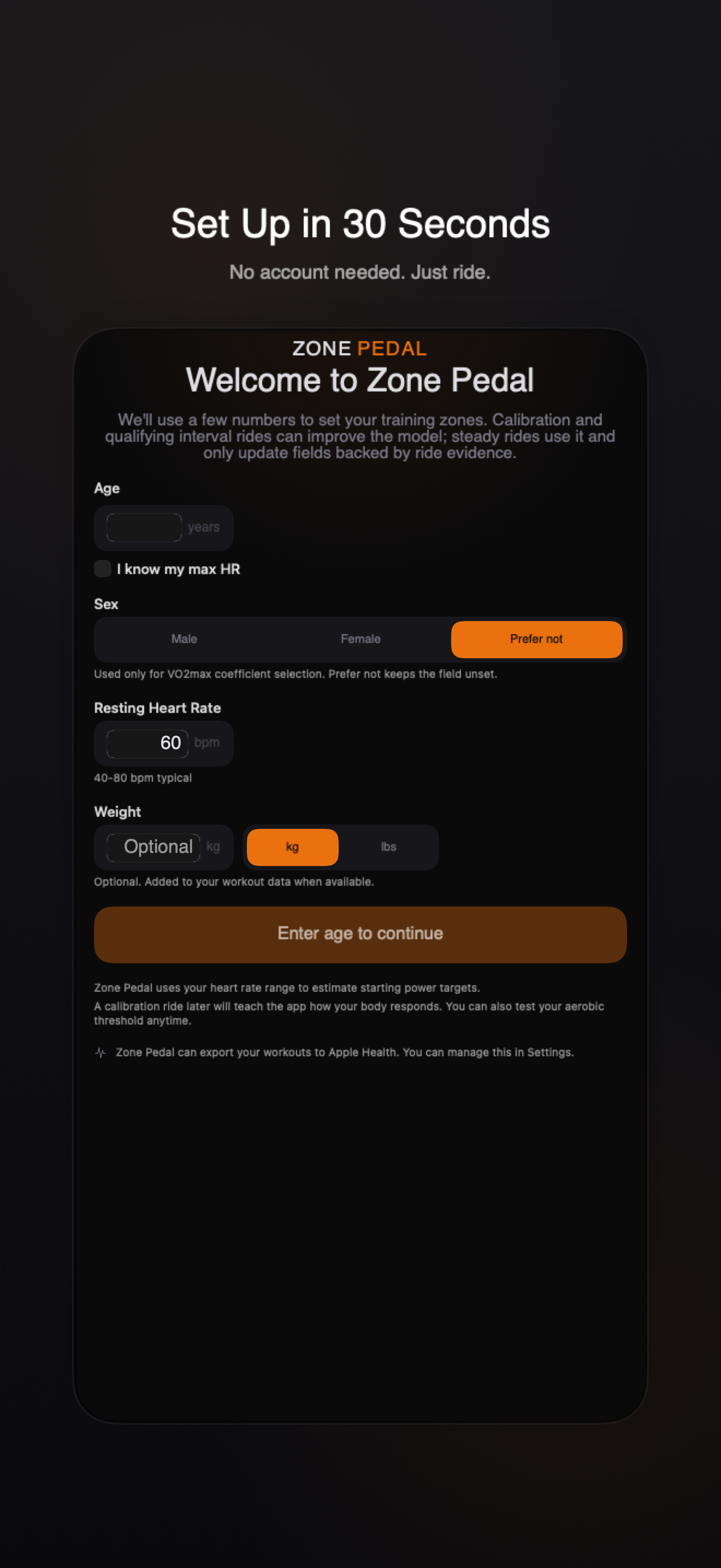 Zone Pedal setup wizard — no account needed